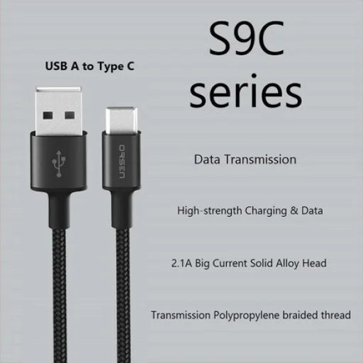 Orsen S9C USB-A – Type-C 2.1A 1 m čierny kábel - 4