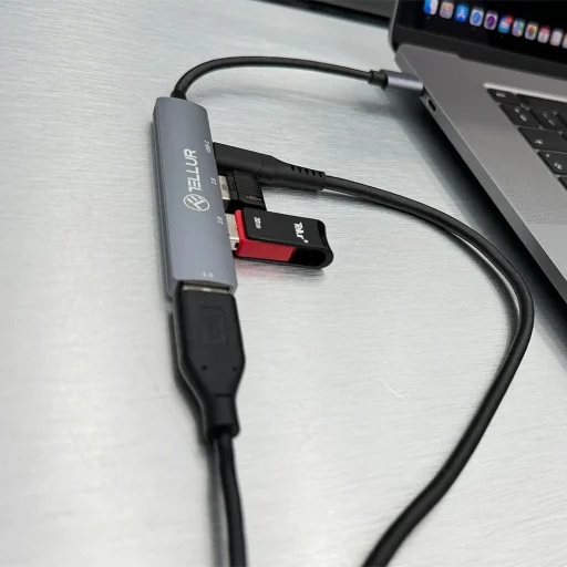 Tellur 4 az 1-ben USB-C 3.1 alumínium hub, szürke - 5