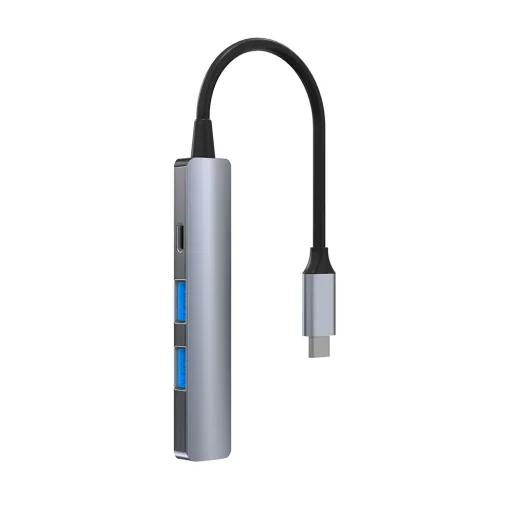 Tellur 4 az 1-ben USB-C 3.1 alumínium hub, szürke - 3