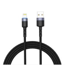 Tellur USB–Lightning LED nylonový opletený dátový a nabíjací kábel, 1,2 m, čierny