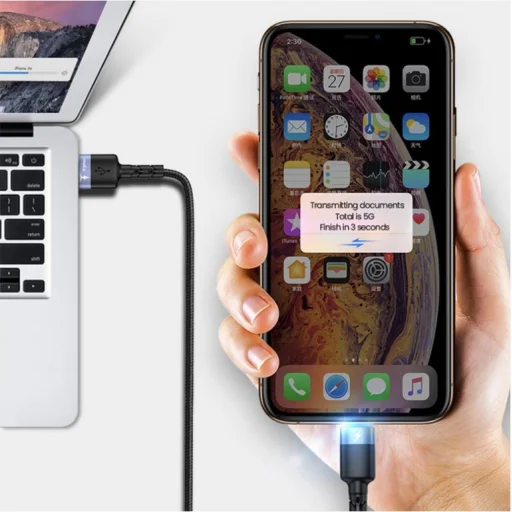 Tellur USB–Lightning LED nylonový opletený dátový a nabíjací kábel, 1,2 m, čierny - 5