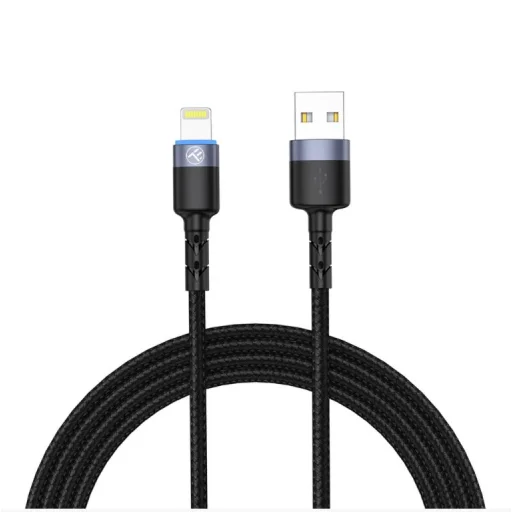Tellur USB–Lightning LED nylonový opletený dátový a nabíjací kábel, 1,2 m, čierny - 1