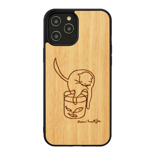 MAN&WOOD puzdro pre iPhone 12/12 Pro mačka s červenou rybou - 1