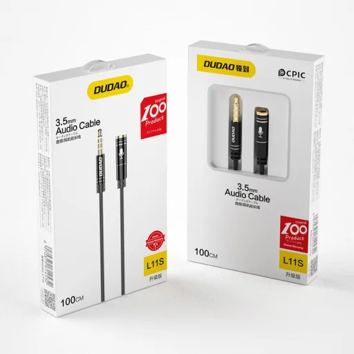 Dudao 4 pólusú 3.5mm mini audio jack toldó kábel 1m fekete - 3