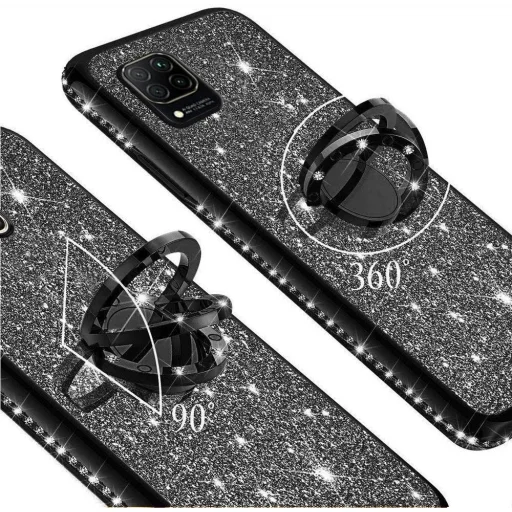 Diamond csillogó tok gyűrű támasszal Samsung A41 fekete - 3