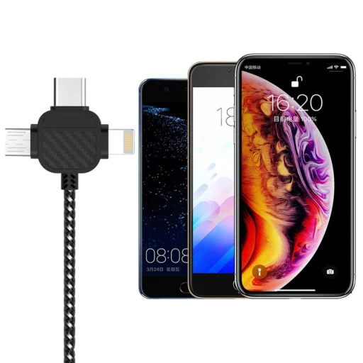 KAKU Jinba 3in1 Univerzális autós töltő 2.4A 2xUSB (USB Type C + Lightning + Micro USB) fekete - 4
