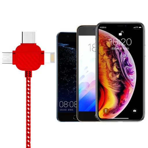 KAKU Jinba 3in1 Univerzális autós töltő 2.4A 2xUSB (USB Type C + Lightning + Micro USB) piros - 4