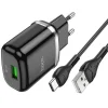 HOCO N3 Hálózati töltő adapter 18W QC3.0 3A + USB Type-C kábel 1m fekete thumbnail