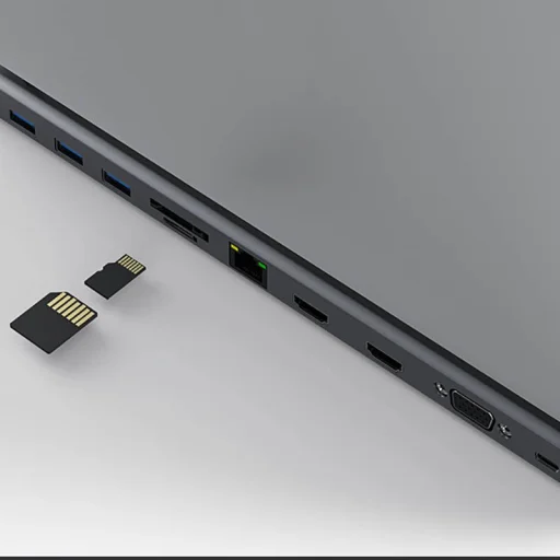 11in1 Dokkoló állomás HUB 3xUSB 3.0 + 2x HDMI + VGA + USB Type-C + Ethernet + SD + TF + 3.5mm mini jack szürke - 6