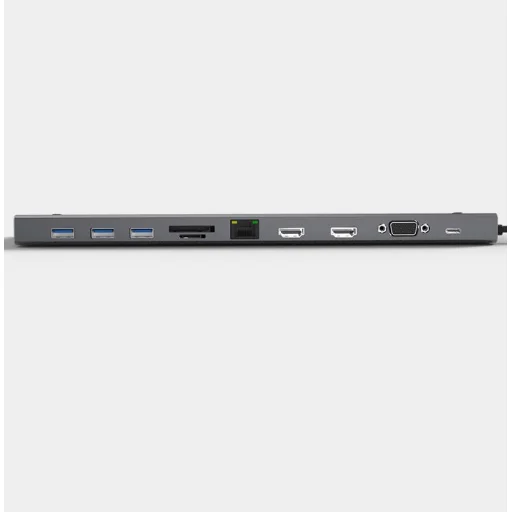 11in1 Dokkoló állomás HUB 3xUSB 3.0 + 2x HDMI + VGA + USB Type-C + Ethernet + SD + TF + 3.5mm mini jack szürke - 7