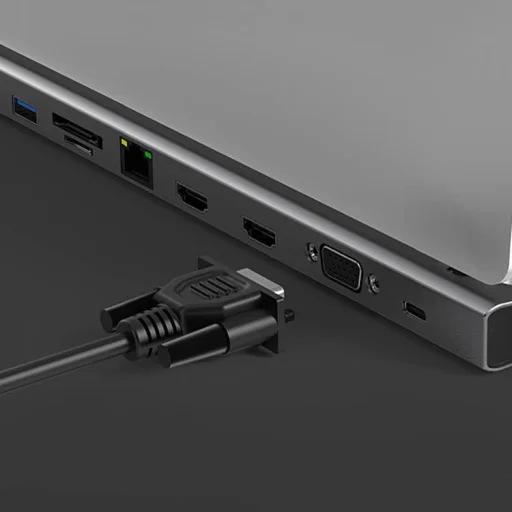 11in1 Dokkoló állomás HUB 3xUSB 3.0 + 2x HDMI + VGA + USB Type-C + Ethernet + SD + TF + 3.5mm mini jack szürke - 8