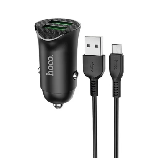 HOCO Autós töltő 2x USB QC3.0 18W + Micro USB kábel fekete - 8