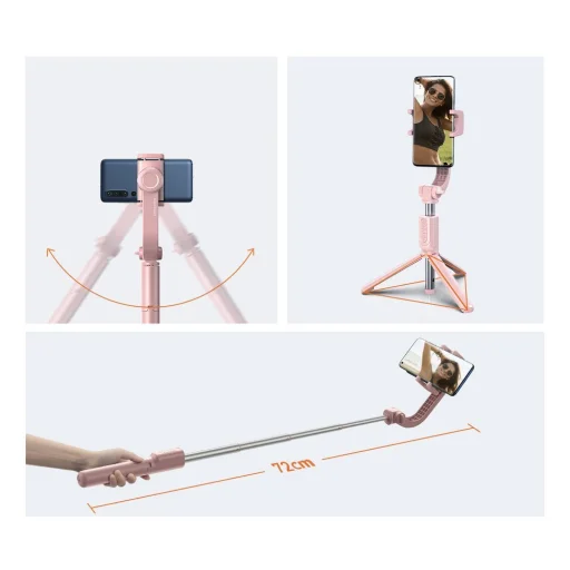 Baseus Uniaxial gimbal selfie bot és teleszkópos tripod állvány bluetooth kioldóval pink (SULH-04) - 15