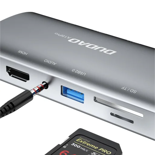 Dudao 11in1 multifunkciós HUB USB Type-C - USB Type-C PD 60W / HDMI / 3.5mm mini jack / 1x USB 2.0 / SD - micro SD kártyaolvasó / VGA / RJ45 / 3x USB 3.2 Gen 1 szürke (A15Pro) - 5