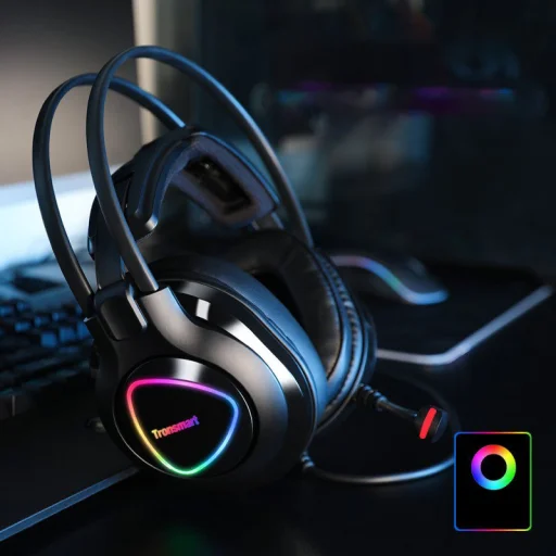 Tronsmart Glary Alpha Gamer RGB vezetékes fejhallgató 3.5mm mini jack mikrofonnal  fekete (370406) - 3