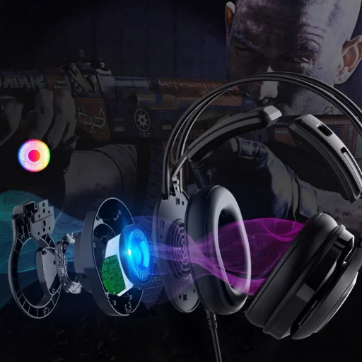 Tronsmart Glary Alpha Gamer RGB vezetékes fejhallgató 3.5mm mini jack mikrofonnal  fekete (370406) - 14