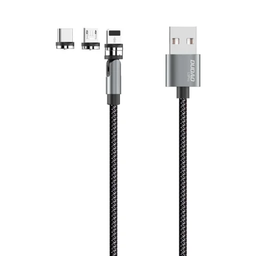  Dudao Mágneses USB kábel + Lightning / USB Type-C / micro USB csatlakozók 3A 1m szürke (L9Pro) - 1