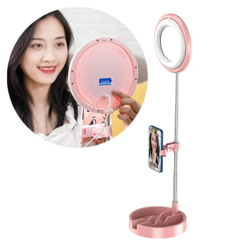 LED selfie körfény 37 - 73cm tripod telefontartóval pink (1TMJ pink) - 2