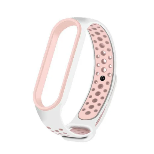 Szilikon Xiaomi Mi Band 5 pontozott óraszíj fehér/ pink - 1