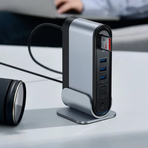 Baseus HUB 3xUSB 3.2 Gen 1 / 2xUSB Type-C / SD és micro SD kártyaolvasó / AUX / 2xDisplayPort / 2xHDMI / RJ45 1 Gbps szürke (CAHUB-HG0G) - 22