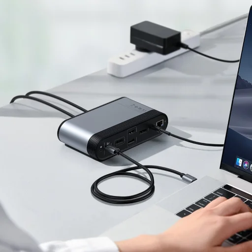 Baseus HUB 3xUSB 3.2 Gen 1 / 2xUSB Type-C / SD és micro SD kártyaolvasó / AUX / 2xDisplayPort / 2xHDMI / RJ45 1 Gbps szürke (CAHUB-HG0G) - 25