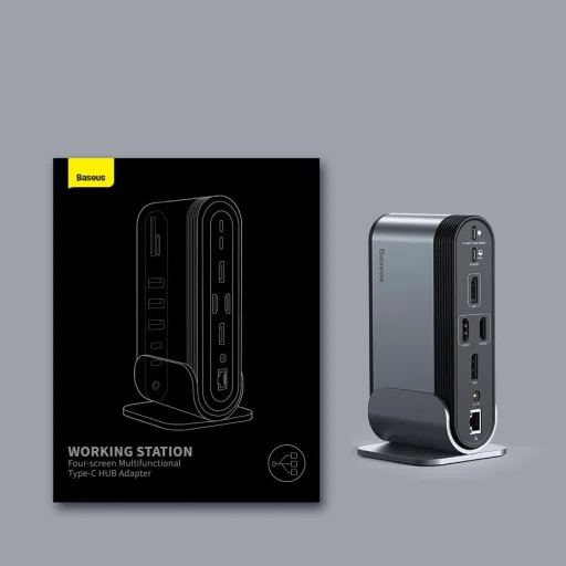 Baseus HUB 3xUSB 3.2 Gen 1 / 2xUSB Type-C / SD és micro SD kártyaolvasó / AUX / 2xDisplayPort / 2xHDMI / RJ45 1 Gbps szürke (CAHUB-HG0G) - 28