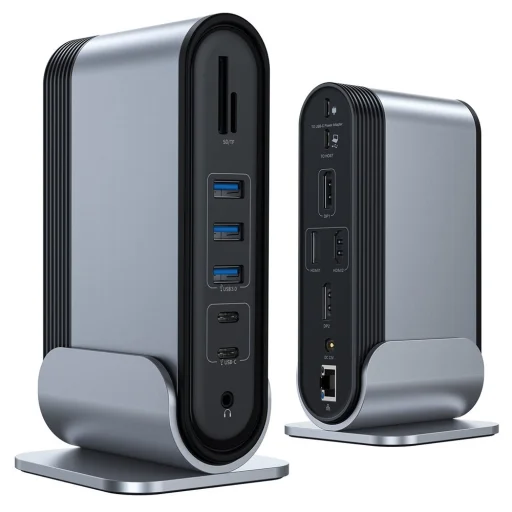 Baseus HUB 3xUSB 3.2 Gen 1 / 2xUSB Type-C / SD és micro SD kártyaolvasó / AUX / 2xDisplayPort / 2xHDMI / RJ45 1 Gbps szürke (CAHUB-HG0G) - 1