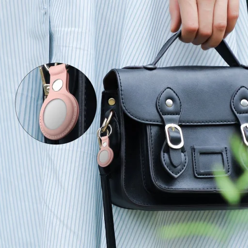 PU bőr Apple AirTag tok kulcstartóra pink - 6