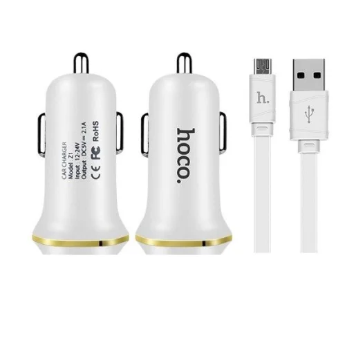 Hoco Z1 Szivargyújtós autós töltő + 1m Micro-USB kábel fehér - 1