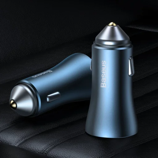 Baseus Golden Contactor Pro Autós szivargyújtós töltő USB Type-C / USB 40W PD3.0 QC4.0+ SCP FCP AFC + Lightning kábel kék (TZCCJD-03) - 11