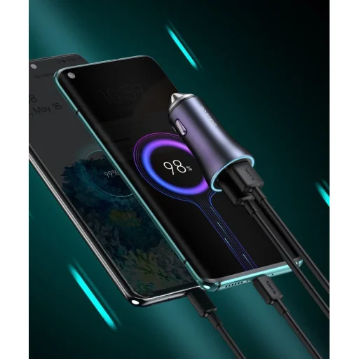 Baseus Golden Contactor Pro Autós szivargyújtós töltő USB Type-C / USB 40W PD3.0 QC4.0+ SCP FCP AFC + Lightning kábel kék (TZCCJD-03) - 13