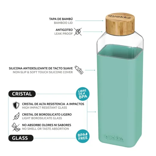 Quokka Flow üveg szögletes kulacs szilikon borítással 700 ml Teal - 3