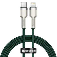 Baseus Cafule Metal nylon harisnyázott USB Type-C/ Lightning kábel PD 20W 1m zöld (CATLJK-A01)