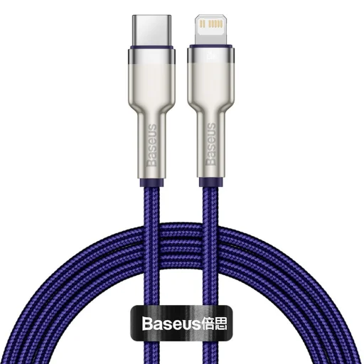 Baseus Cafule Metal nylon harisnyázott USB Type-C/ Lightning kábel PD 20W 1m lila (CATLJK-A01) - 1