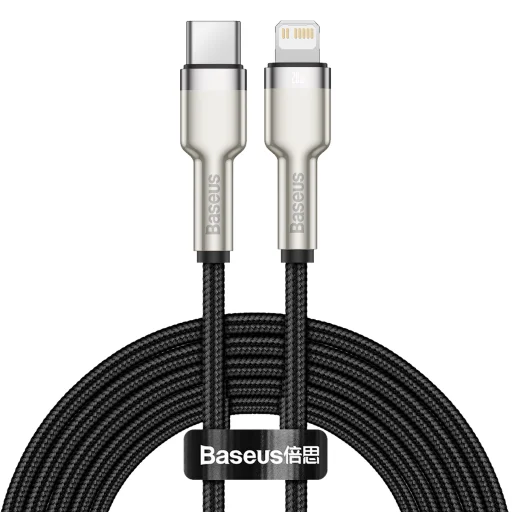 Baseus Cafule Metal nylon harisnyázott USB Type-C/ Lightning kábel PD 20W 2m fekete (CATLJK-B01) - 1