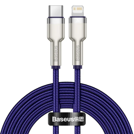 Baseus Cafule Metal nylon harisnyázott USB Type-C/ Lightning kábel PD 20W 2m lila (CATLJK-B05) - 1