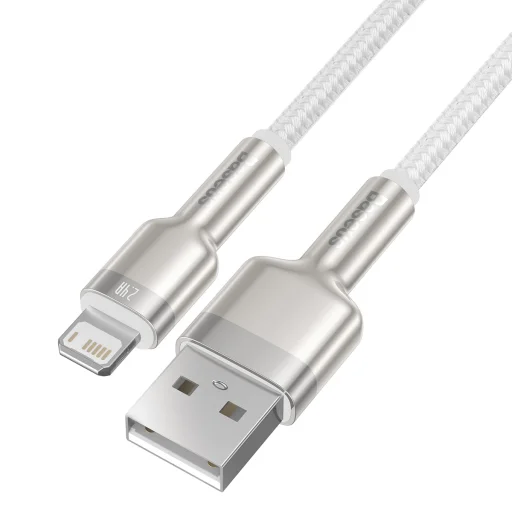 Baseus Cafule Metal nylon harisnyázott USB/ Lightning kábel 2.4A 1m fehér (CALJK-A02) - 3