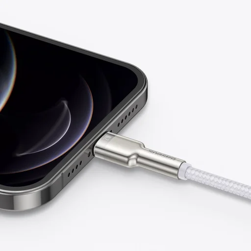 Baseus Cafule Metal nylon harisnyázott USB/ Lightning kábel 2.4A 1m fehér (CALJK-A02) - 7