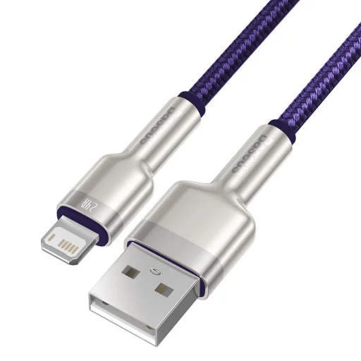 Baseus Cafule Metal nylon harisnyázott USB/ Lightning kábel 2.4A 1m lila (CALJK-A05) - 6