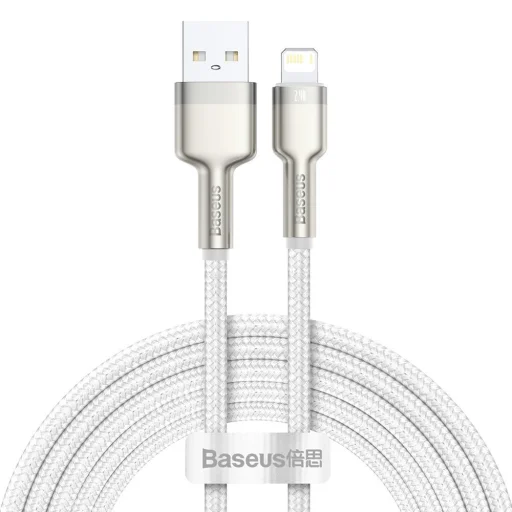 Baseus Cafule Metal nylon harisnyázott USB/ Lightning kábel 2.4A 2m fehér (CALJK-B02) - 1