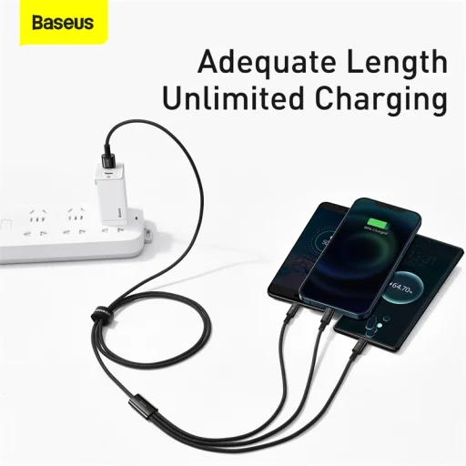 Baseus Tungsten USB - Lightning/ Micro USB/ USB Type-C kábel 3.5A 1.5m fekete (CAMLTWJ-01) - 8