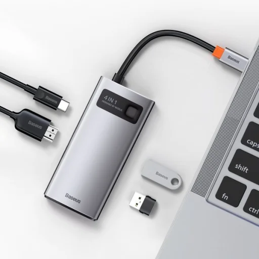 Baseus Metal Gleam 4in1 HUB USB Type-C - USB Type-C PD 100W / HDMI 4K 30Hz / 1x USB 3.2 Gen 1 / 1x USB 2.0 szürke (CAHUB-CY0G) - 2