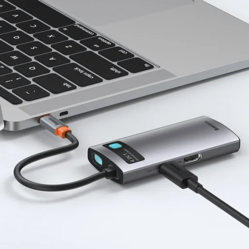 Baseus Metal Gleam 4in1 HUB USB Type-C - USB Type-C PD 100W / HDMI 4K 30Hz / 1x USB 3.2 Gen 1 / 1x USB 2.0 szürke (CAHUB-CY0G) - 3