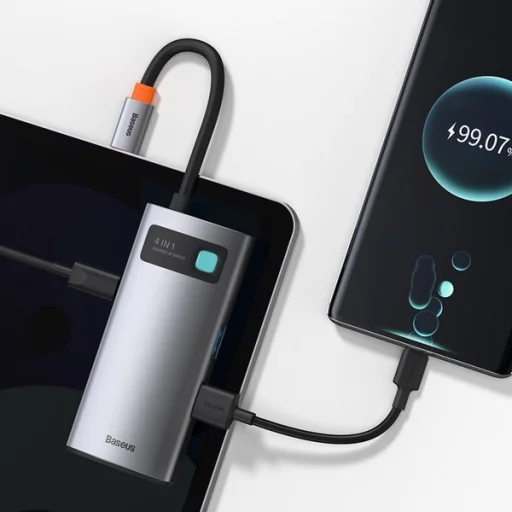 Baseus Metal Gleam 4in1 HUB USB Type-C - USB Type-C PD 100W / HDMI 4K 30Hz / 1x USB 3.2 Gen 1 / 1x USB 2.0 szürke (CAHUB-CY0G) - 5