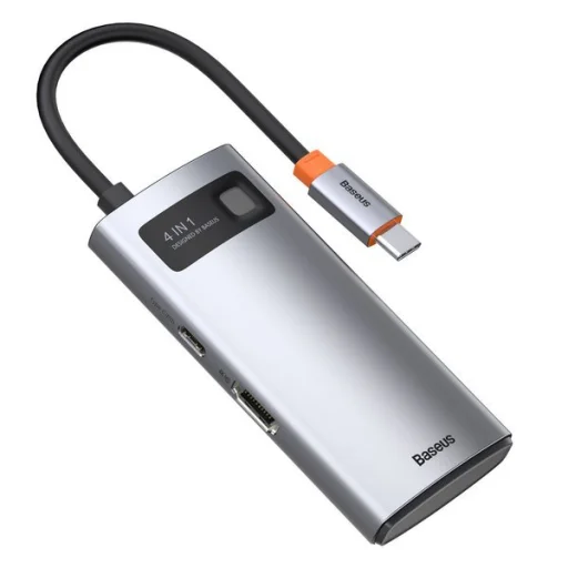 Baseus Metal Gleam 4in1 HUB USB Type-C - USB Type-C PD 100W / HDMI 4K 30Hz / 1x USB 3.2 Gen 1 / 1x USB 2.0 szürke (CAHUB-CY0G) - 1