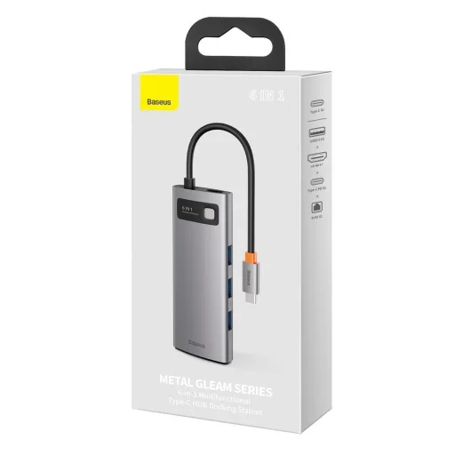 Baseus Metal Gleam 6in1 HUB USB Type-C - USB Type-C PD 100W / HDMI 4K 30Hz / 3x USB 3.2 Gen 1/ RJ45 1Gbps szürke (CAHUB-CW0G) - 7