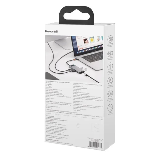Baseus Metal Gleam 6in1 HUB USB Type-C - USB Type-C PD 100W / HDMI 4K 30Hz / 3x USB 3.2 Gen 1/ RJ45 1Gbps szürke (CAHUB-CW0G) - 8