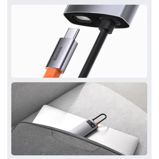 Baseus Metal Gleam 6in1 HUB USB Type-C - USB Type-C PD 100W / HDMI 4K 30Hz / 3x USB 3.2 Gen 1/ RJ45 1Gbps szürke (CAHUB-CW0G) - 18