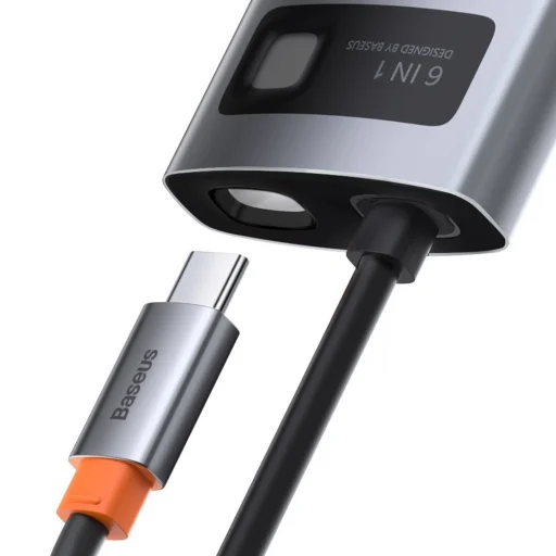 Baseus Metal Gleam 6in1 HUB USB Type-C - USB Type-C PD 100W / HDMI 4K 30Hz / 3x USB 3.2 Gen 1/ RJ45 1Gbps szürke (CAHUB-CW0G) - 3