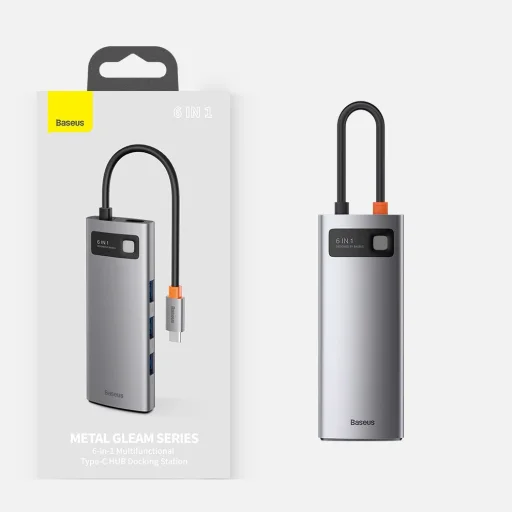 Baseus Metal Gleam 6in1 HUB USB Type-C - USB Type-C PD 100W / HDMI 4K 30Hz / 3x USB 3.2 Gen 1/ RJ45 1Gbps szürke (CAHUB-CW0G) - 23
